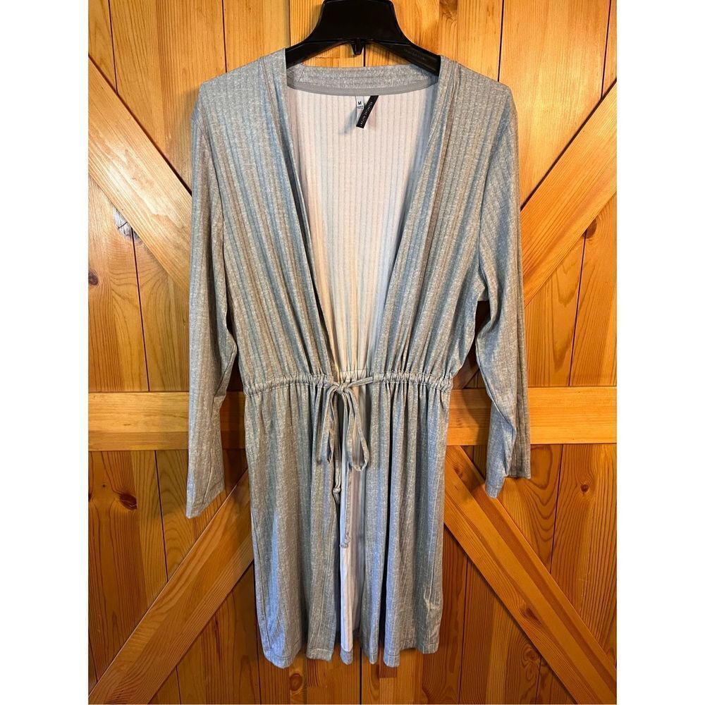 Jaclyn Intimates Size M Gray Heather Ribbed Open Front Robe Tie Long Sleeve nwot
